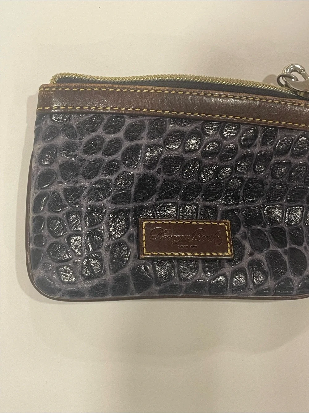 Dooney & Bourke Black-Brown Wallet Wristlet Croc Embossed leather